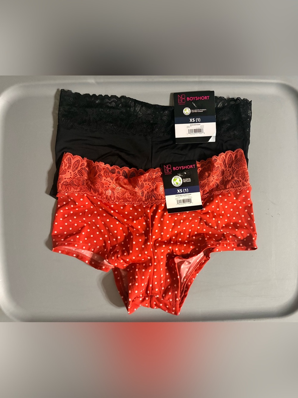 No Boundaries Clay Polka Dot & Black Lace Boyshorts panties - 2-Pack - XS